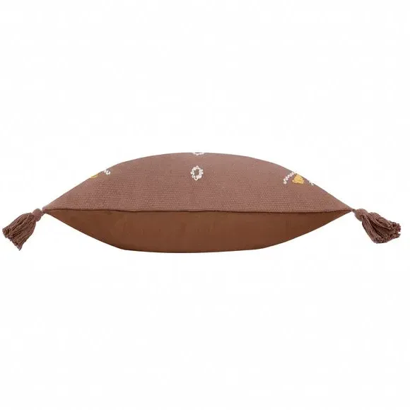 Rectangular Cushion with Tassels - Cocoa, Cotton