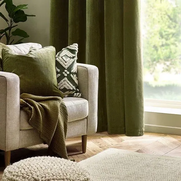Reversible Cushion with Piped Trim - Olive, Chenille