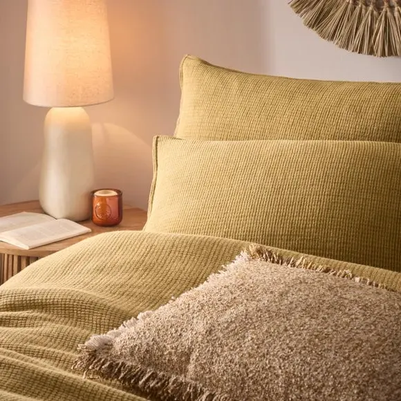 Ribbed Duvet Cover Set with Pillowcase - Honey