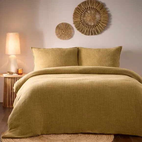Ribbed Duvet Cover Set with Pillowcase - Honey