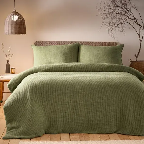 Ribbed Duvet Cover Set with Pillowcase - Khaki