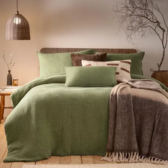 Ribbed Duvet Cover Set with Pillowcase - Khaki