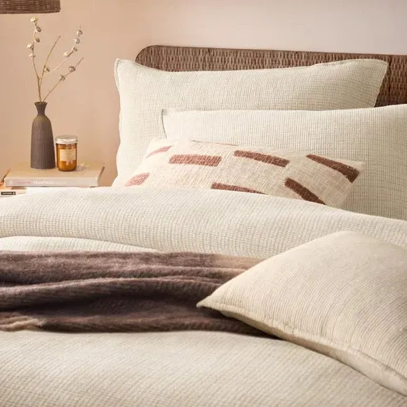 Ribbed Duvet Cover Set with Pillowcase - Natural