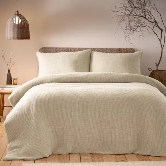 Ribbed Duvet Cover Set with Pillowcase - Natural