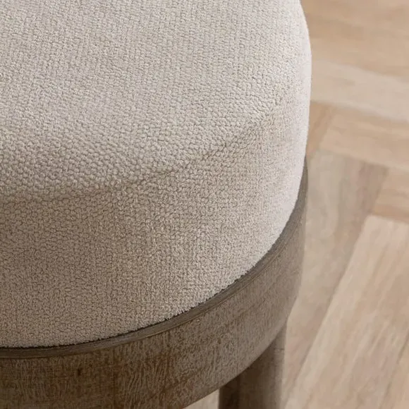 Round Footstool - Ecru, Fabric