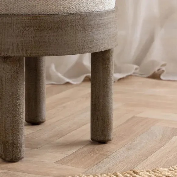 Round Footstool - Ecru, Fabric