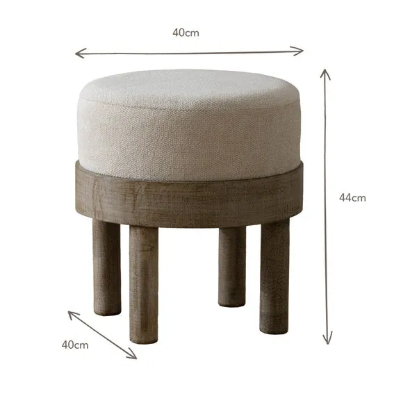 Round Footstool - Ecru, Fabric