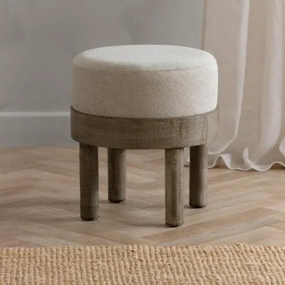 Round Footstool - Ecru, Fabric image