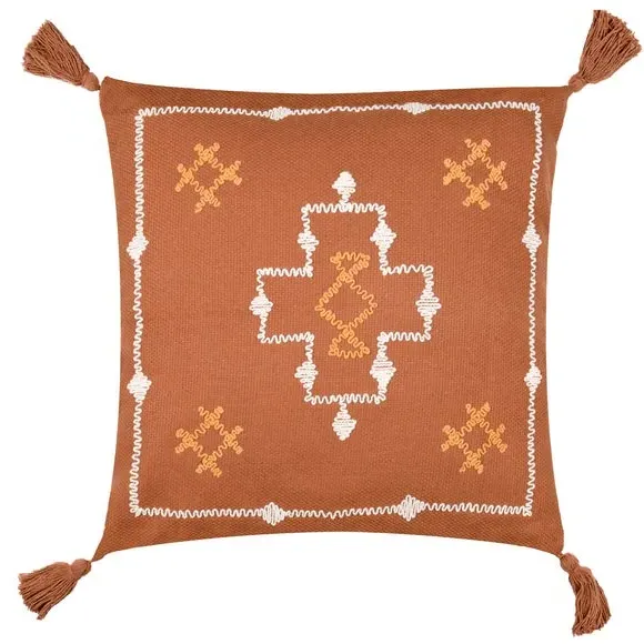 Square Cushion with Geometric Design - Ginger, Cotton