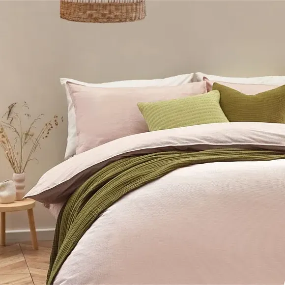 Striped Duvet Cover Set with Buttons - Clay, Cotton