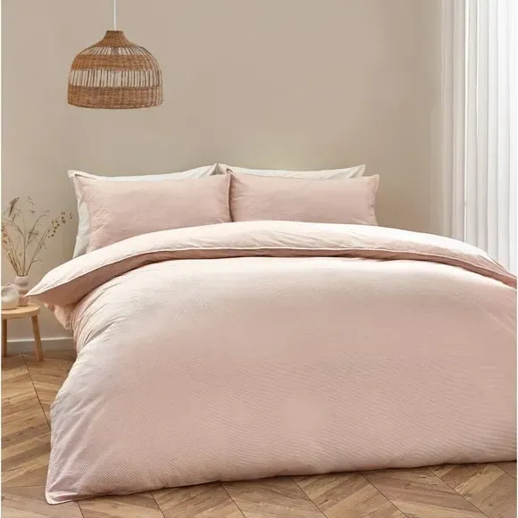 Striped Duvet Cover Set with Buttons - Clay, Cotton image