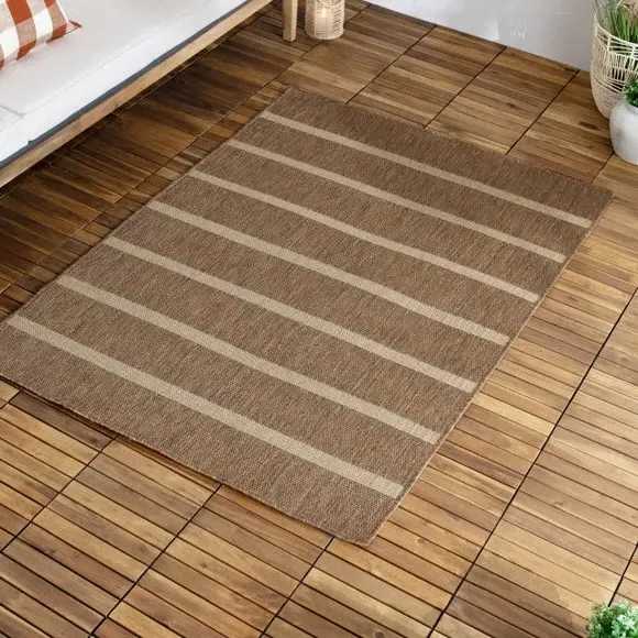 Striped Indoor Outdoor Rug - Natural, Jute Effect