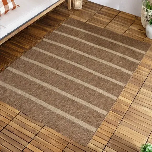 Striped Indoor Outdoor Rug - Natural, Jute Effect