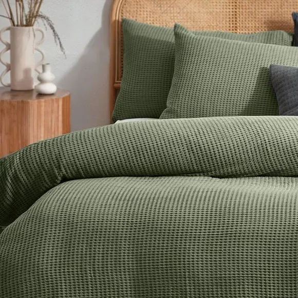 Waffle Duvet Cover Set with Pillowcase - Eucalyptus, Cotton