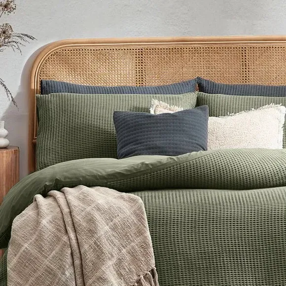 Waffle Duvet Cover Set with Pillowcase - Eucalyptus, Cotton