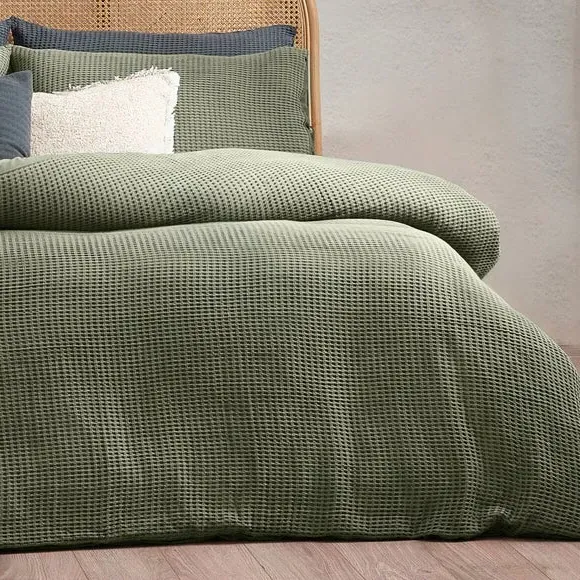 Waffle Duvet Cover Set with Pillowcase - Eucalyptus, Cotton