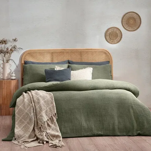 Waffle Duvet Cover Set with Pillowcase - Eucalyptus, Cotton image