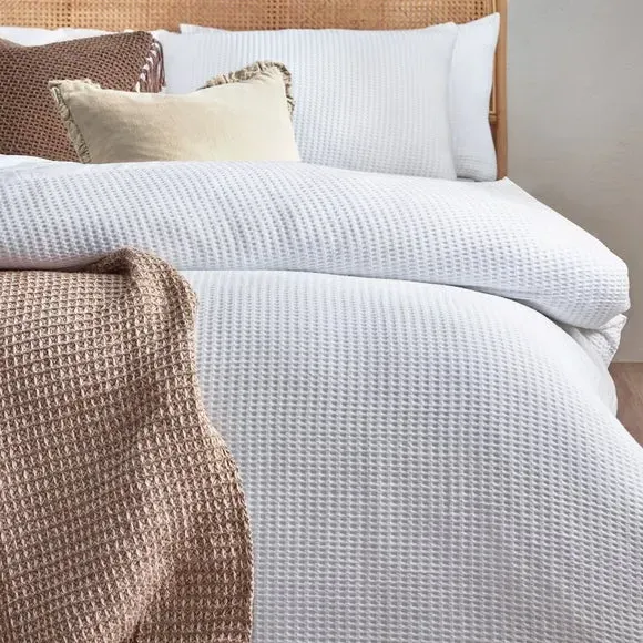 Waffle Duvet Cover Set with Pillowcase - White, Cotton