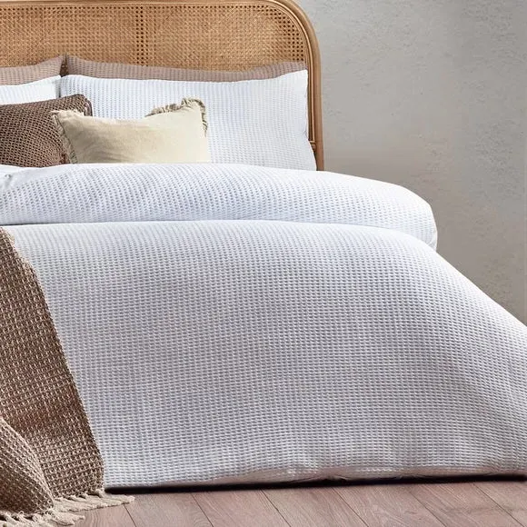 Waffle Duvet Cover Set with Pillowcase - White, Cotton