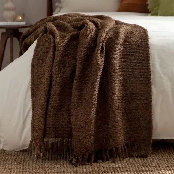 Woven Throw Blanket with Tassels - Cocoa image