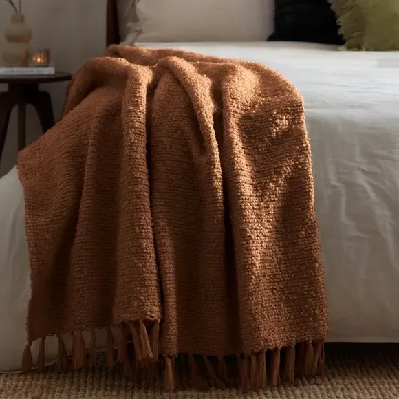 Woven Throw Blanket with Tassels - Ginger