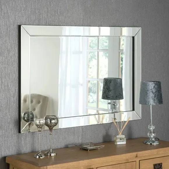 Angled Rectangle Wall Mirror - Black Frame image