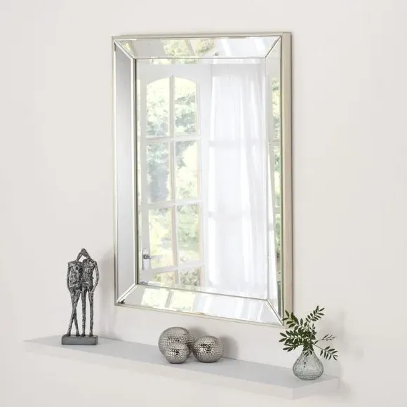 Angled Wall Mirror with Bevelled Trim - Silver image