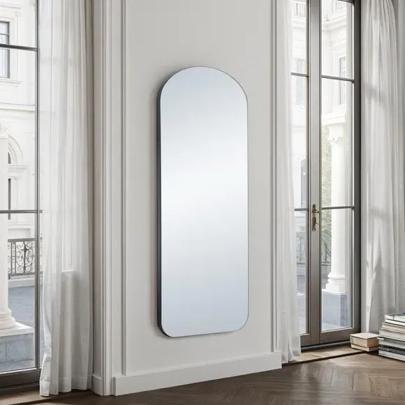 Arched Full Length Wall Mirror - Black, Wood