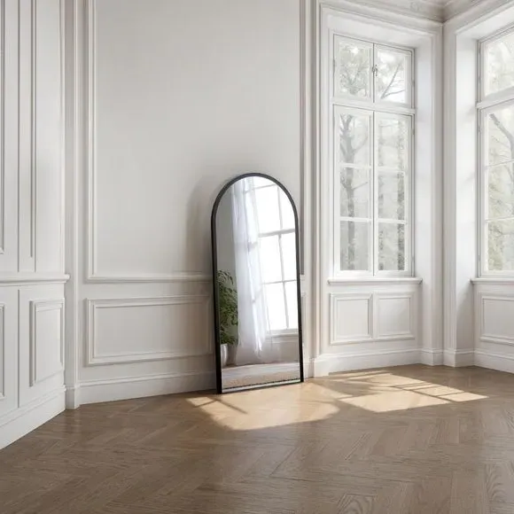 Arched Full Length Wall Mirror - Black, Wood
