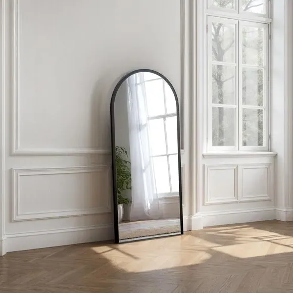 Arched Full Length Wall Mirror - Black, Wood