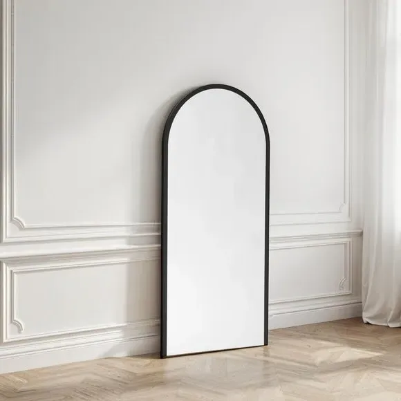 Arched Full Length Wall Mirror - Black, Wood