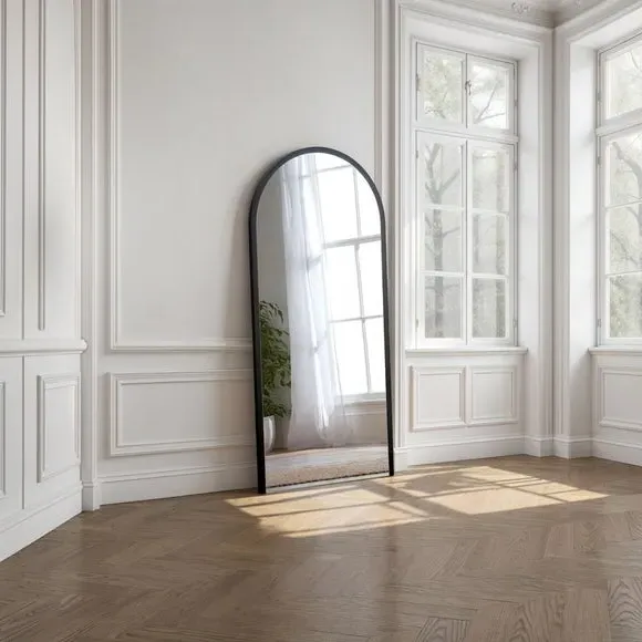Arched Full Length Wall Mirror - Black, Wood