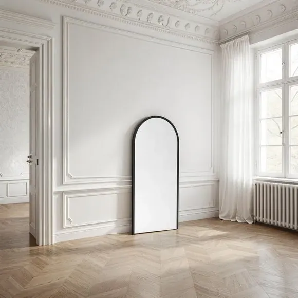Arched Full Length Wall Mirror - Black, Wood