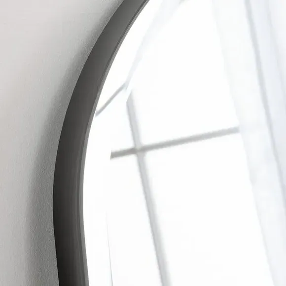 Arched Overmantel Wall Mirror - Black, Bevelled