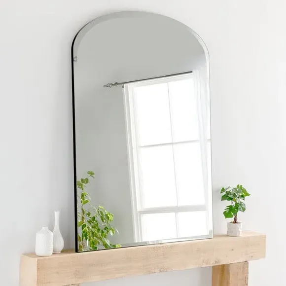 Arched Overmantel Wall Mirror - Black, Bevelled image