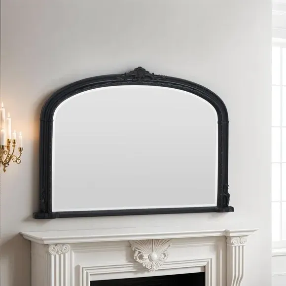 Arched Overmantel Wall Mirror - Black image