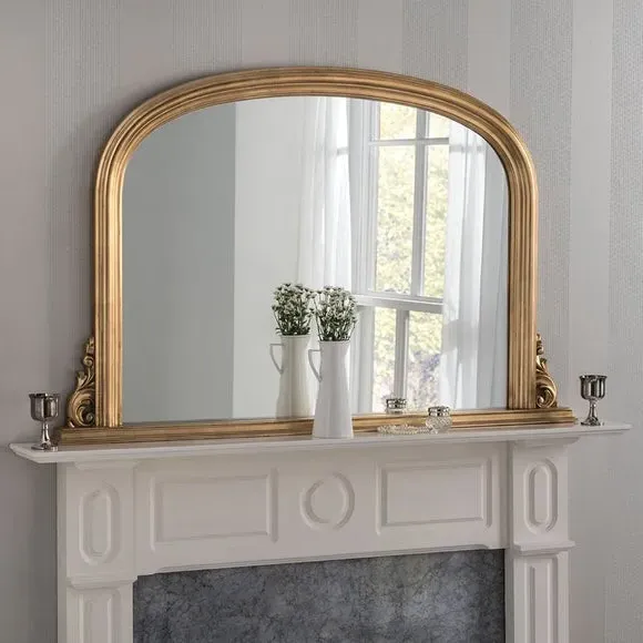 Arched Overmantel Wall Mirror - Gold, Wood image