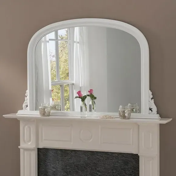Arched Overmantel Wall Mirror - White, Wood