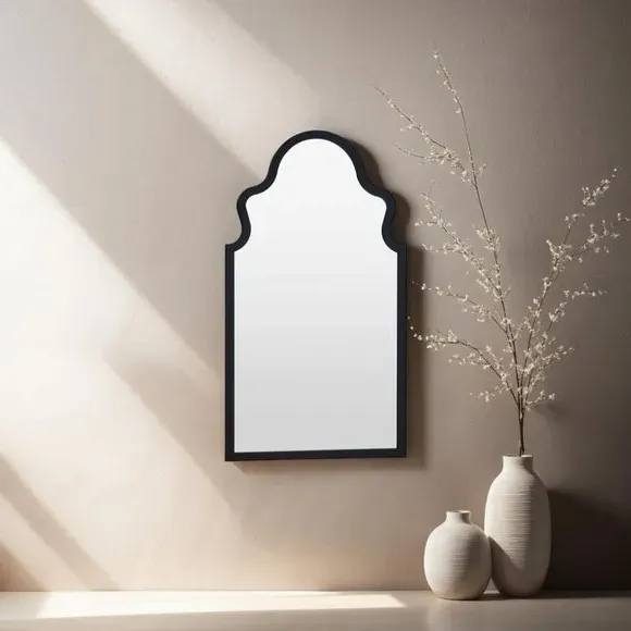 Arched Wall Mirror Moroccan Style - Black, Wood image