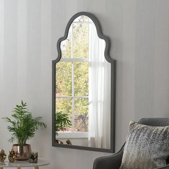 Arched Wall Mirror Moroccan Style - Dark Grey, Wood