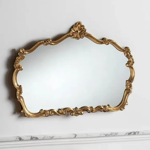 Arched Wall Mirror with Crested Top - Gold image