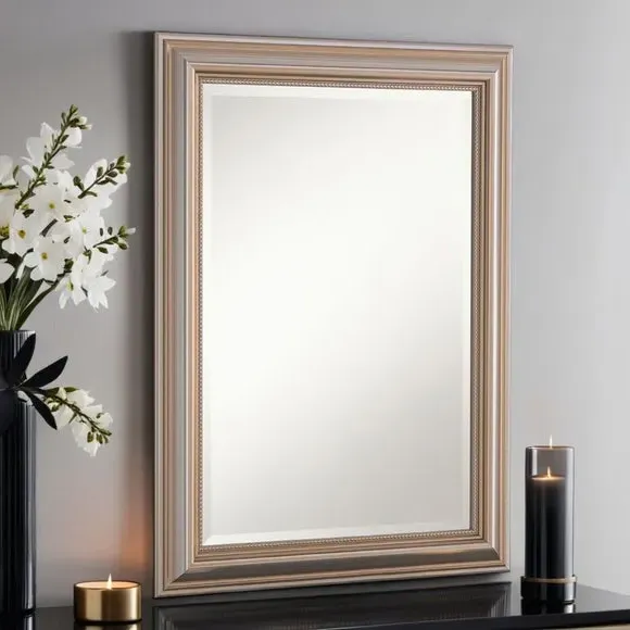 Beaded Overmantle Wall Mirror - Champagne, Wood image