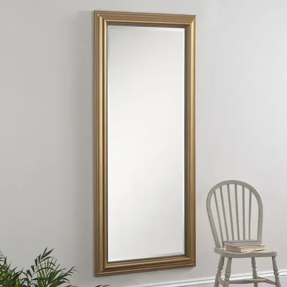 Beaded Overmantle Wall Mirror - Gold, Wood