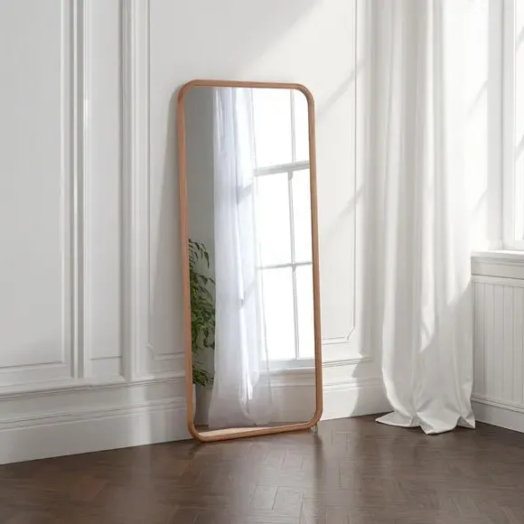 Curved Full Length Wall Mirror - Natural, Oak image