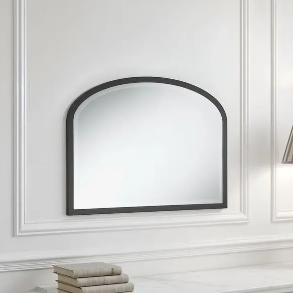 Curved Overmantel Wall Mirror - Black, Bevelled