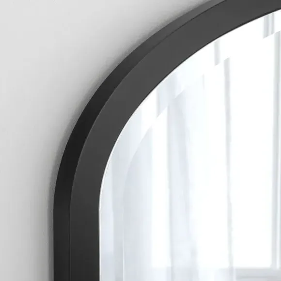 Curved Overmantel Wall Mirror - Black, Bevelled