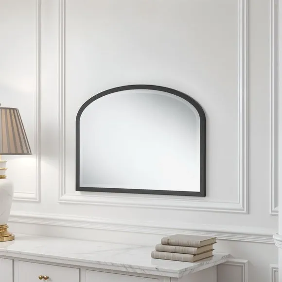 Curved Overmantel Wall Mirror - Black, Bevelled