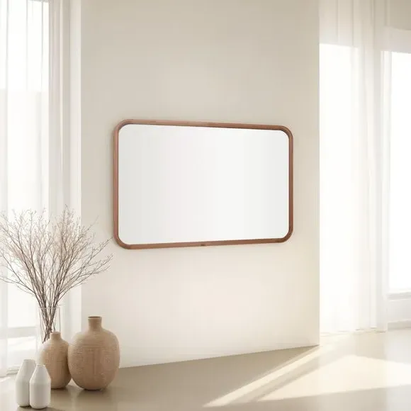 Curved Wall Mirror - Natural, Solid Oak image