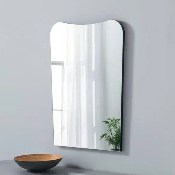 Curved Wall Mirror with Hooks - Black image