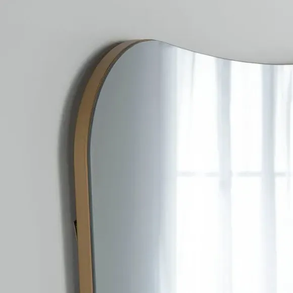 Curved Wall Mirror with Hooks - Gold